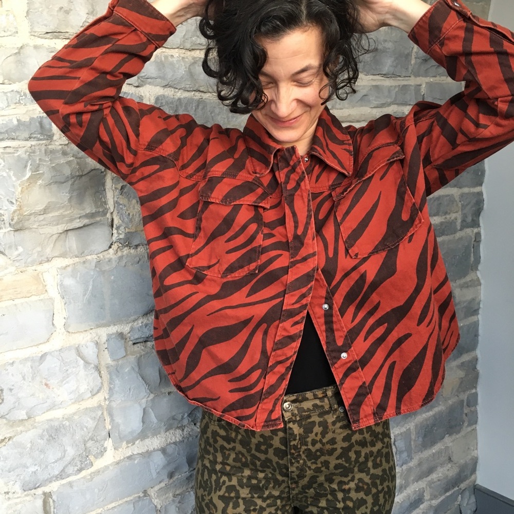 Zara Rusty Red and Black Zebra Print Jean Jacket